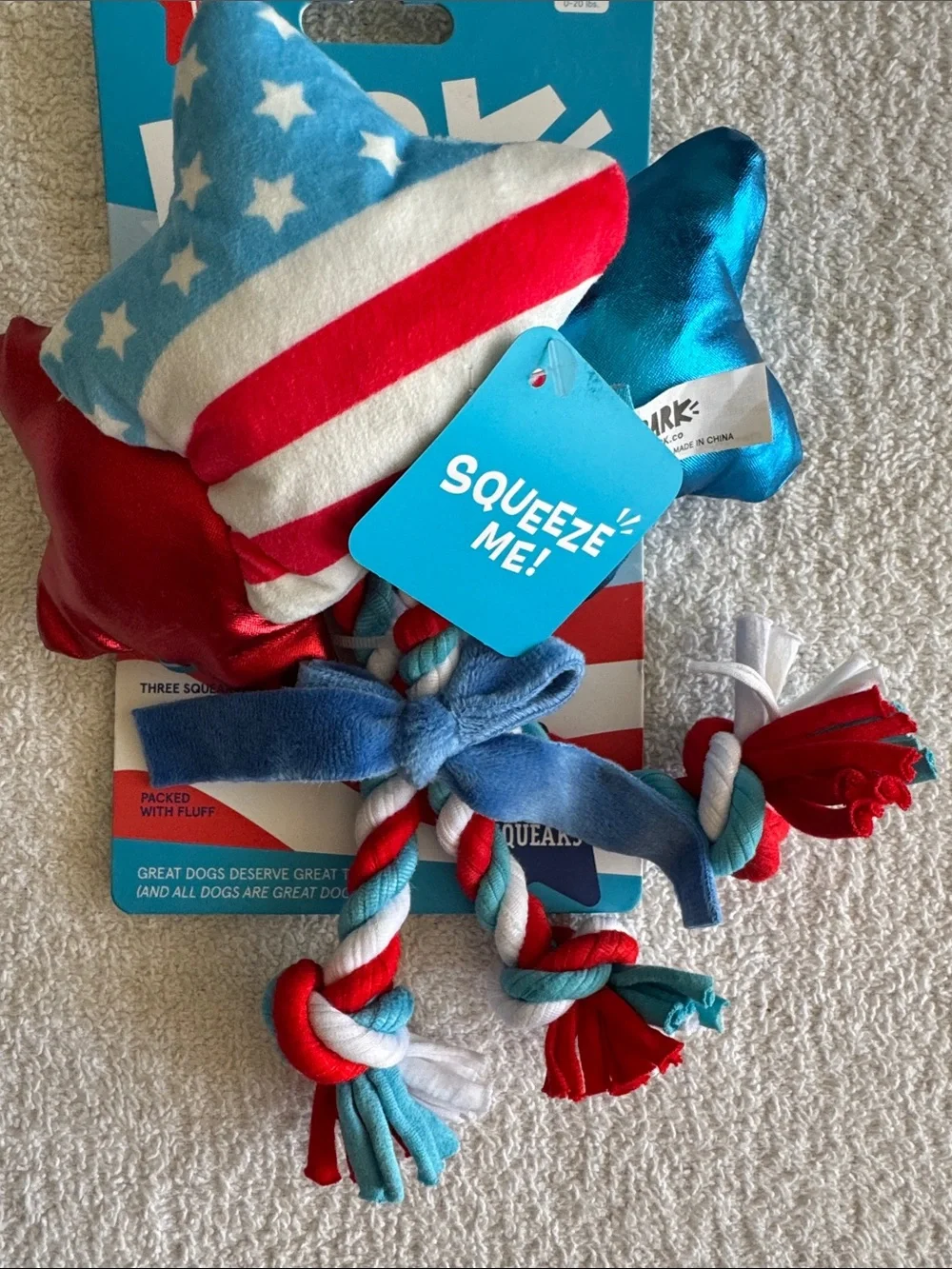 Bark Yankee Doodle Star Spangled Squeaker Dog Toy